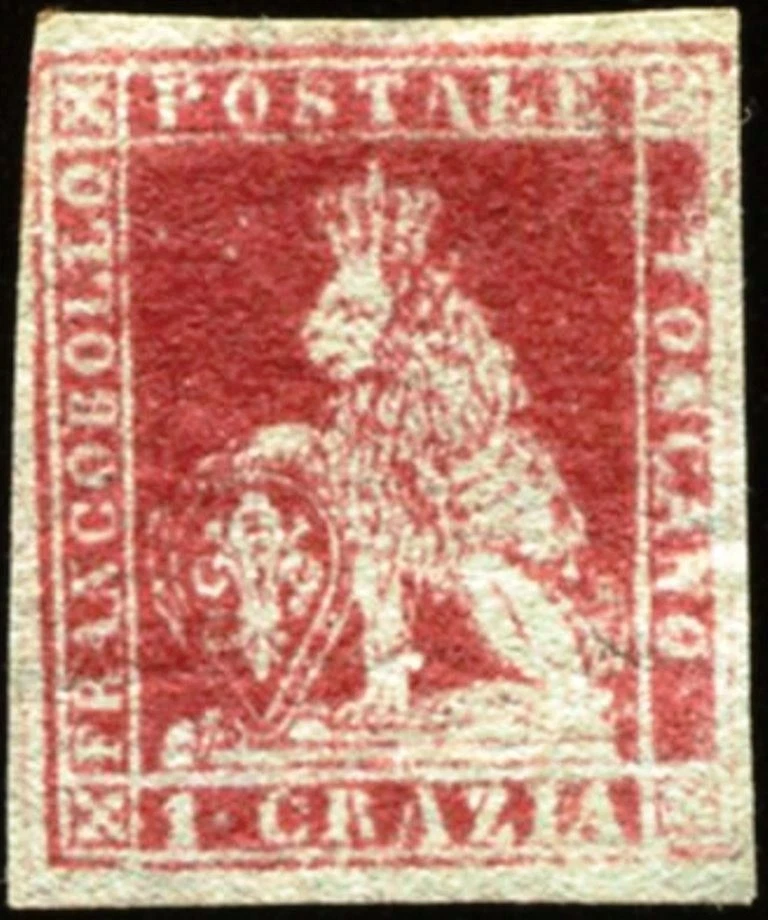 2 LIONS OF TUSCANY 2 PAPELES DE COLORES - 1851 COMO NUEVO Scott #4 - 1857 USADO Scott #12/B2 Foto 2 de 4