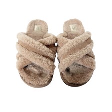 UGG Scuffita Womens Chestnut Genuine Shearling Cross Band Plush Slipper Size 10