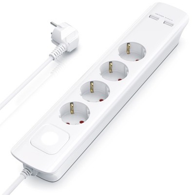 Bearware 4 fach Steckdosenleiste 2 USB Ladeports IP20 3680W Weiß Kinderschutz