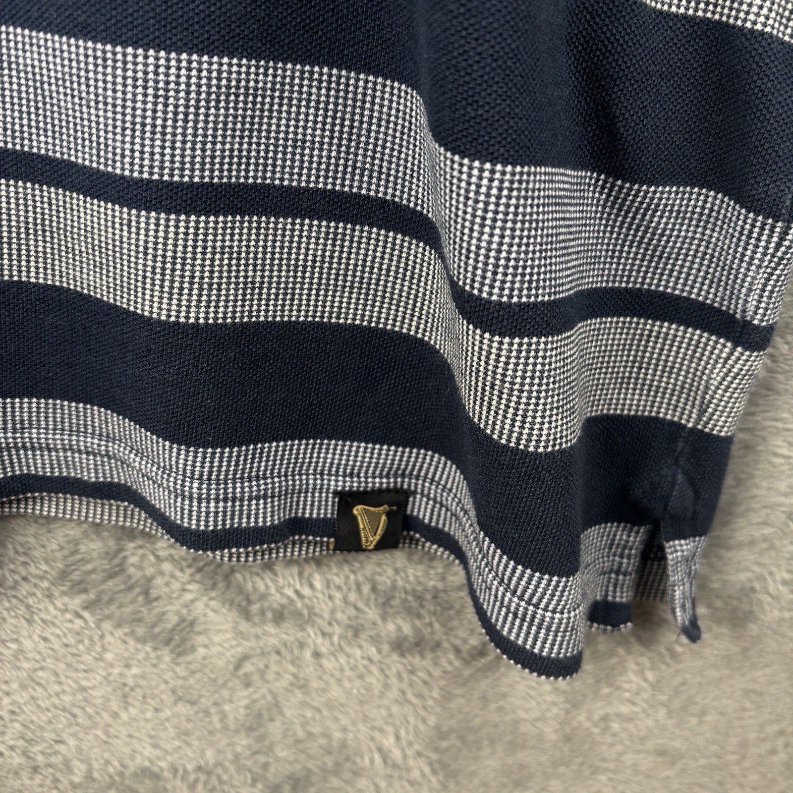 Guiness Polo Shirt Mens 3XL Navy Blue Striped Short Sleeve Embroidered Logo image 5