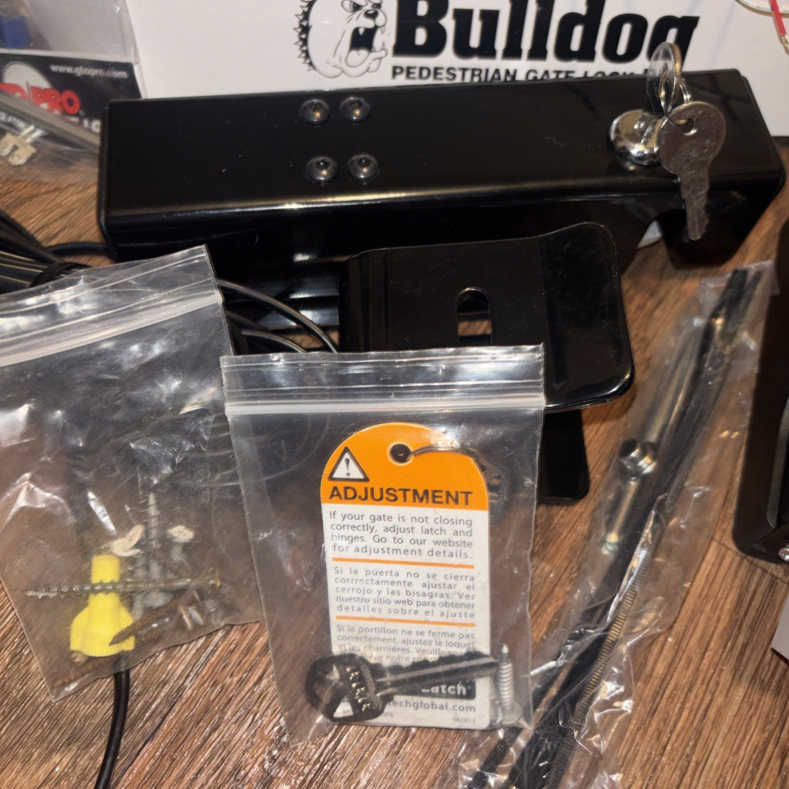 Bulldog pedestrian gate lock fm145 . All Pieces Included, No Instruction Manual.