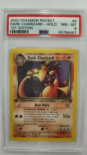 2000 POKEMON ROCKET 1st ED #4 DARK CHARIZARD PSA 8