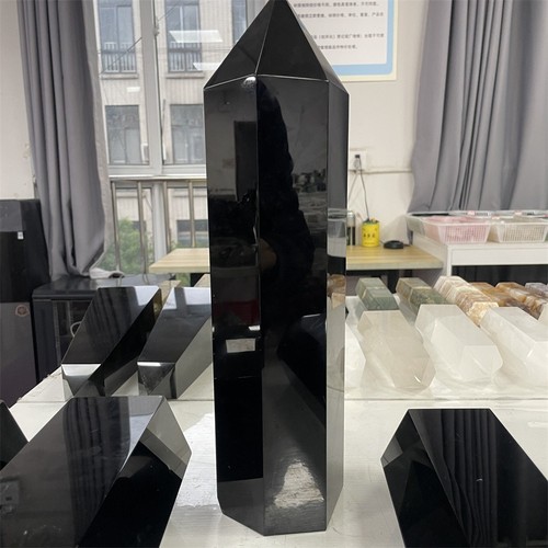 Torre de energía de cristal de cuarzo con punta de obelisco de obsidiana negra grande de 13,4 lb 15,7" - Imagen 3 de 10