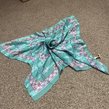 NWT NOS Vintage Turquoise Pink Floral Berkshire Scarf Italy 31  x31  