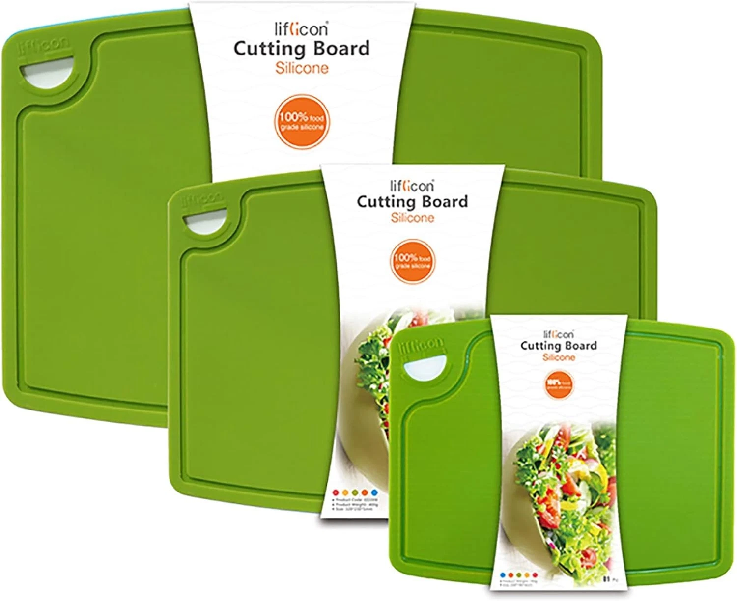Silicone Thick Cutting Boards Mats Set of 3 Foldable & Extra Large, SML-Green