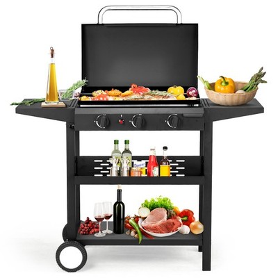 3-Burner Flat Top Gas Griddle Cooking Station Propane Outdoor Barbecue Backyard