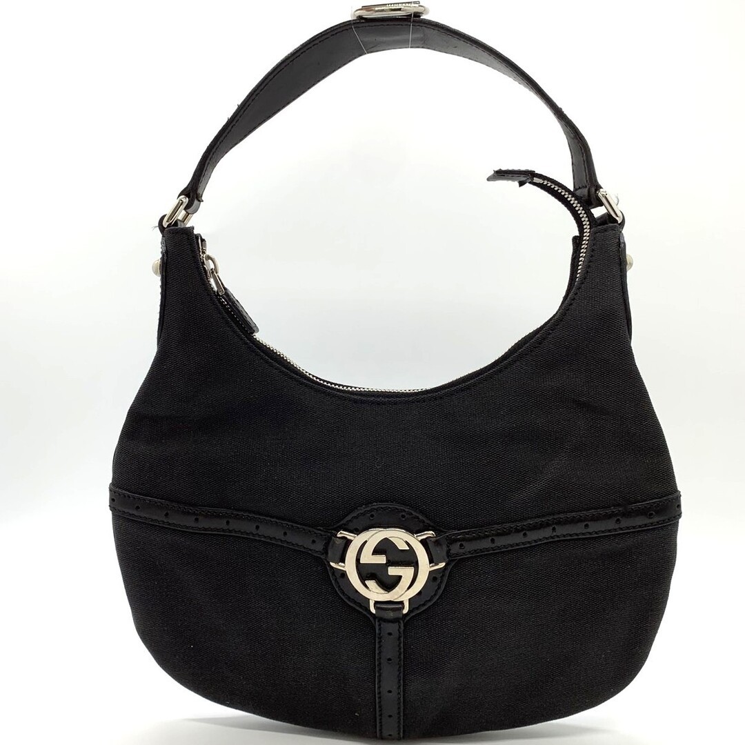 Gucci Interlocking Thin Canvas Leather Handbag Bl… - image 1