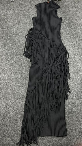SIMON MILLER Spiral Fringe Fitted Dress Women's Size L Black - Picture 6 of 6