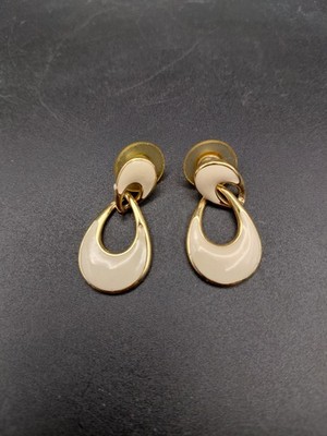 Monet Cream Enamel Gold Tone Dangle Drop Earrings