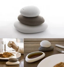 Toast Living Stone Rock Balancing Stacking Salt, Pepper and Dipping Set