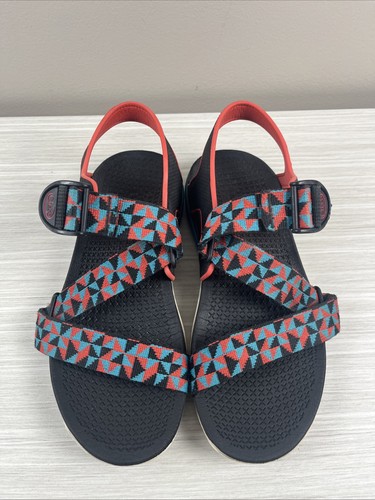 Chaco Sandals Womens Hiking Red Teal Black Strap Vibram Sole Shoes Size 9