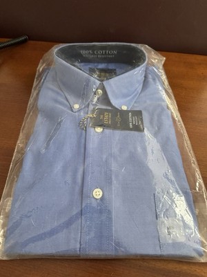 NWT Club Room Reg Fit Blue Pinpoint Estate dress shirt 16 1/2 32-33 Cotton