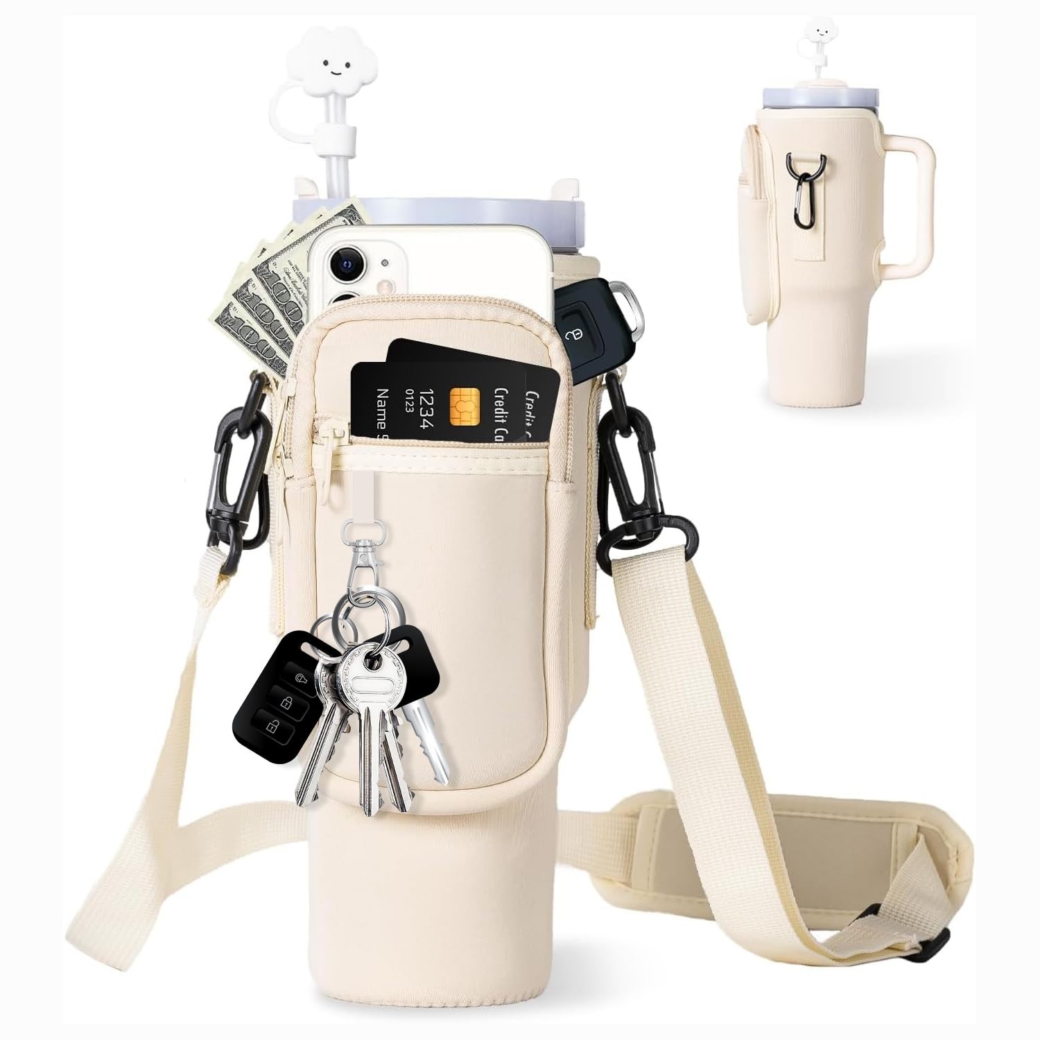 Stanley 40 Oz Carrier With Strap Phone Pocket Water Bottle Bag Tumbler Accessory