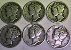 Mercury Silver 1935,36,37,38,39,40 Dimes Lot of 6 in orderDates