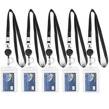 5 Pack Retractable Lanyards for ID Badges, Thick Clear Plastic ID Badge Holder