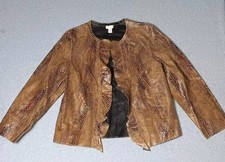 Chicos Kelsey Genuine Leather Jacket 2 Python Snakeskin Ruffle Reversible Edgy