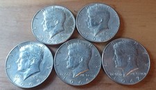 KENNEDY SILVER HALF DOLLARS 40% LOT OF 5 COINS 1965 – 1969 NICE CONDITION! 1148