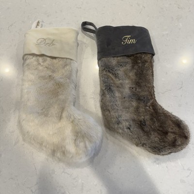 Restoration Hardware Off White Faux Fur Monogrammed  James  Christmas Stocking