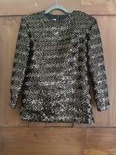 Vintage Carson Black Bronze Gold Sequins Top Size 8 Sparkle Women  s