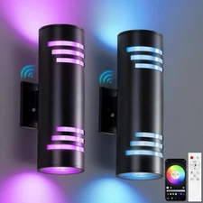 Smart Outdoor Wall Lights 2 Pack, RGBCW Dusk to Dawn Outdoor Lighting Waterpr...