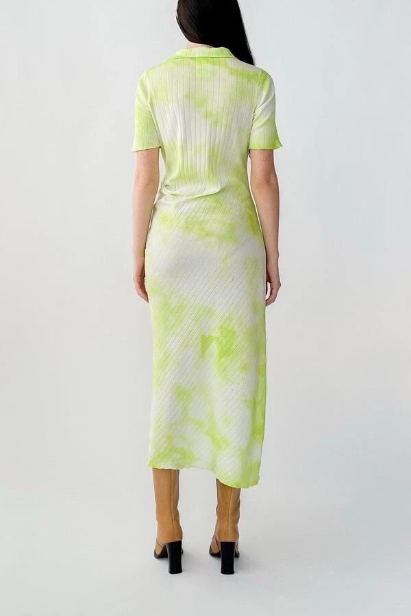 Vestido Helmut Lang acanalado algodón verde tie dye Foto 2 de 4