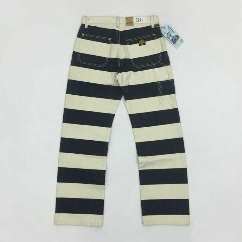 Pantalones BOB DONG 16 oz prisión a rayas para hombre motociclista lona jinete