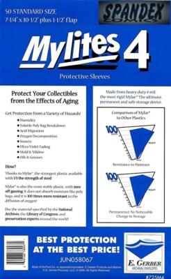 50 E Gerber Mylites 4 Mil Mylar Standard  Comic Book Sleeve 725M4 7 1/4  10 1/2