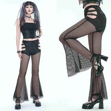 DEVIL FASHION Netz Schlaghose Gothic Fishnet Cut-Outs Schnallen PUNK CYBER