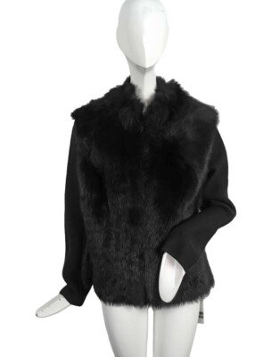 NEW $899 Geiger of Austria Boiled Wool & Fur Jacket (Coat)!  US 8 e 38  Black