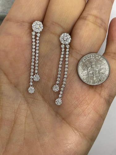 Orecchini donna pendenti goccia e goccia regalo zirconi taglio tondo 2,00 ct in argento sterling 925 - Foto 7 di 9