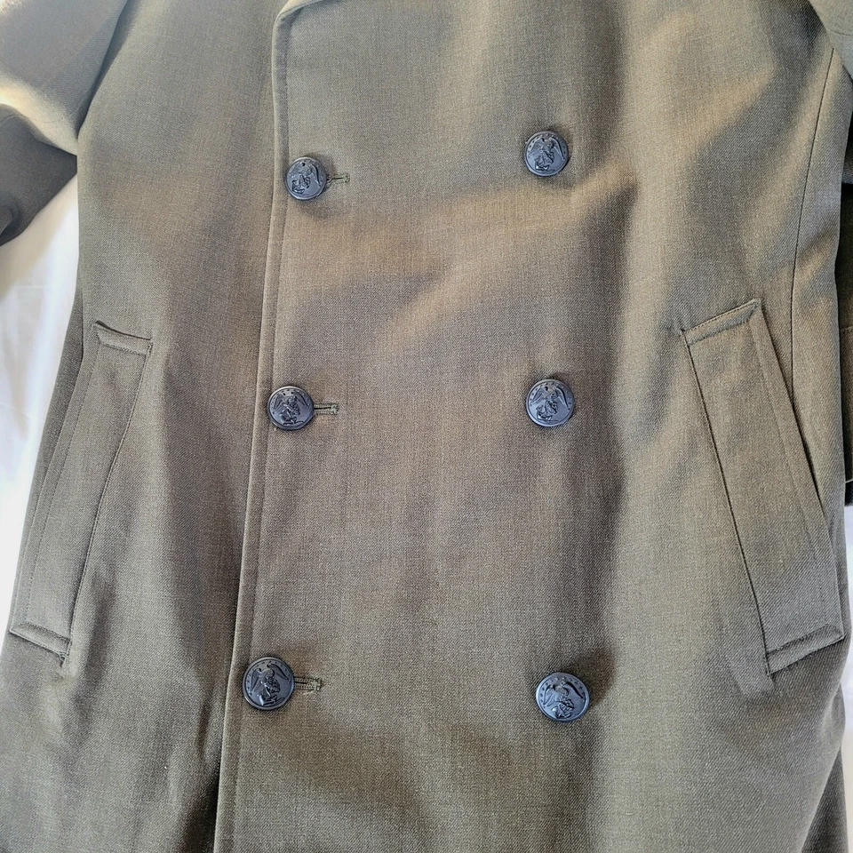 美国军人大衣 40L Trench Coat Pembroke 100% 羊毛 Serge 绿色 二手状况完好 — 第 4/4 张图片