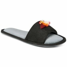 INC International Concepts Velour Tassel Women's Large 9-10 Slippers BLACK 69