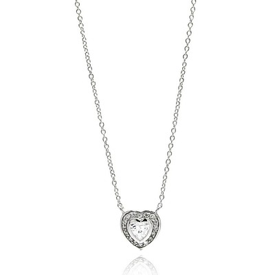 HEART NECKLACE PENDANT W/ LAB DIAMONDS /925 STERLING SILVER / 18'' CHAIN 