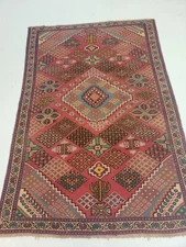 Antique Oriental Hand-Knotted Wool Area Rug Red/Green/Blue  4'6" x 6'