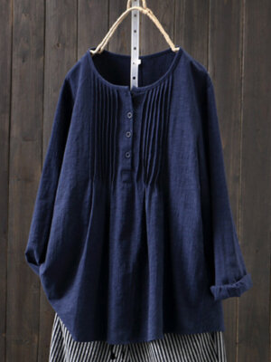 Womens Casual Cotton Linen Long Sleeve Tunic Tops T-Shirt Baggy Blouse Plus Size