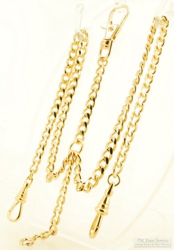 Double Albert pocket watch chain w/ a swivel clasp; various finish options - Picture 2 of 29