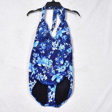 Women's One Piece Blue Floral Swimsuit Size 16 Halter