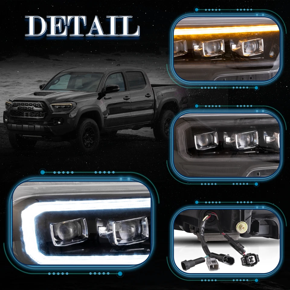 VLAND LED Head Lights Clear Reflector for 2016-2023 Toyota Tacoma W/Sequential - Image 3 of 4