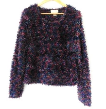 Cache Semi-Crop Sweater RARE Multi-Color Fuzzy Crochet Pullover Size M