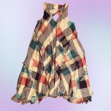 Anthropologie Maeve Plaid Metallic Swing Tent Midi Dress Size XS Raw Frayed Boho