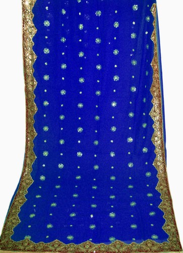 Bleu royal Saree Sari Bridal Wedding Bollywood Indien Robe Kaftan Ventre Danse - Picture 4 of 7