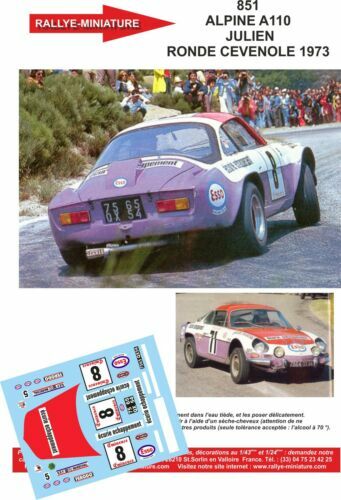 Décalcomanies 1/12 - Alpine Renault A110 - Nicolas Ronde Cévenole 1975 - Rallye