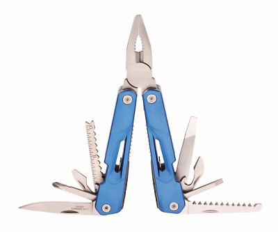 Herbertz Multitool, Stahl AISI 420, federunterstützt, 8 Werkzeuge, blaue Alumini
