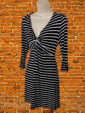 FATFACE NAVY BRETON T-SHIRT DRESS SIZE UK 12 VISCOSE WOMENS V-NECK TWIST FRONT