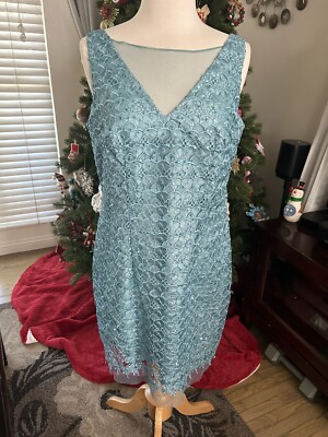 Hailey by Adrianna Papell turquoise crochet & mesh dress w/ sequins size 10  | eBay