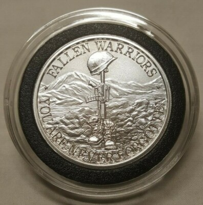 #ad 2oz Silver Round Battlefield Cross God Bless American Soldier Never Forgotten $199.95