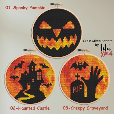 Halloween Kreuzstich Muster SET. Spooky, Horror Themenkarte von LiluXstitch