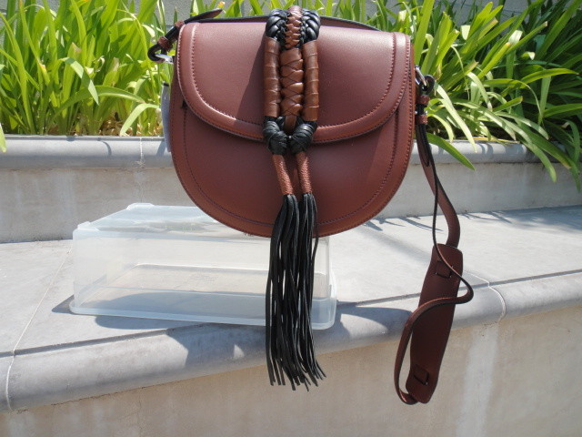 Altuzarra GHIANDA KNOT SADDLE BAG, Mahogany/Black Leather