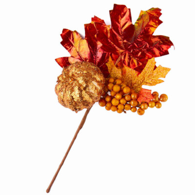 Set of 4 Glitzy Artificial Fall Pumpkin and Maple Leaf 12'' Floral Sprays