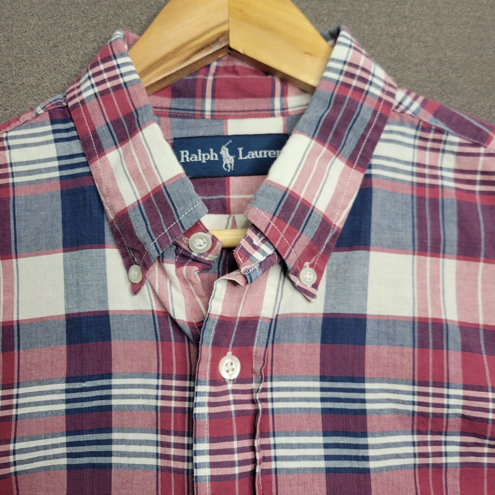 PONY Camicia Ralph Lauren vintage uomo taglia grande rossa blu con bottoni manica corta